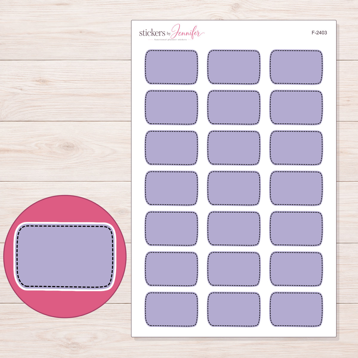 F-2403 planner sticker sheet with enlarged sticker detail