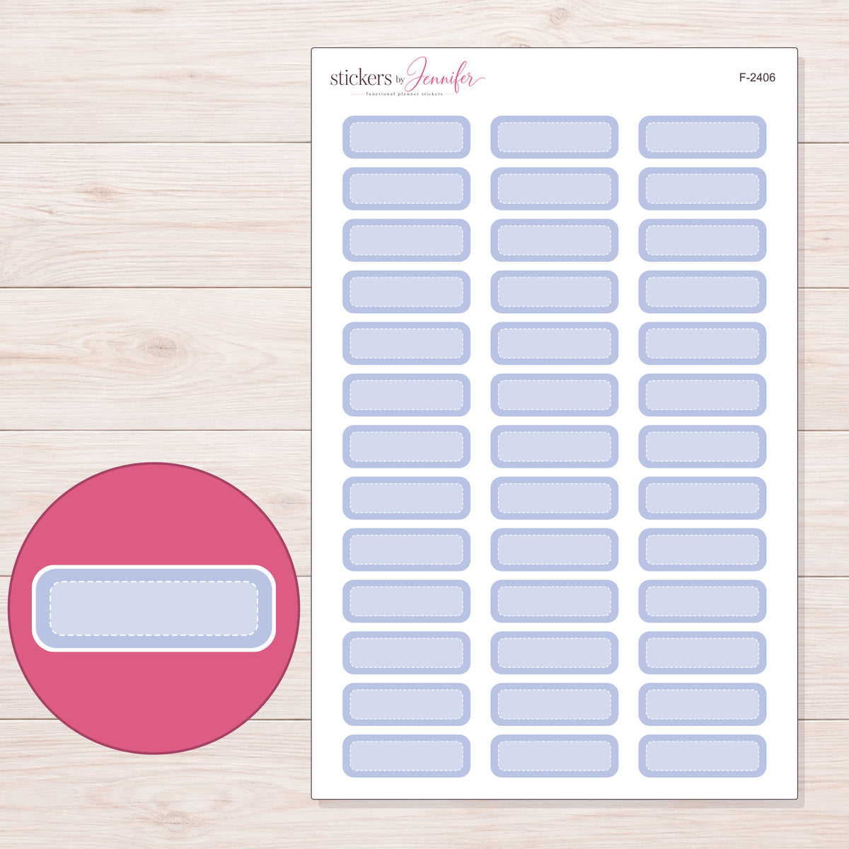 F-2406 planner sticker sheet with enlarged sticker detail