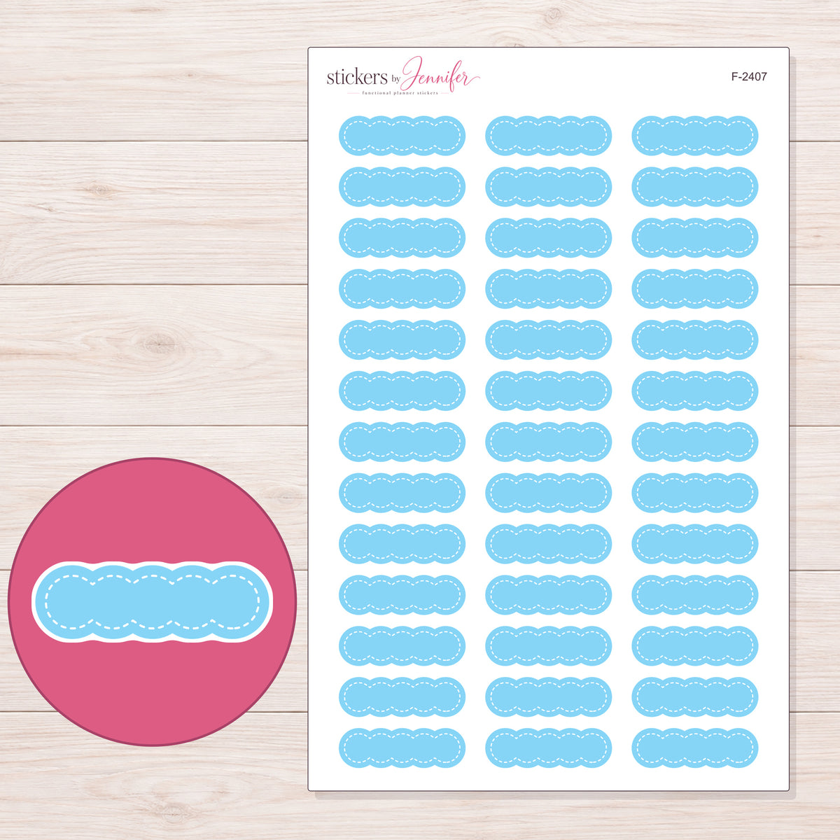 F-2407 planner sticker sheet with enlarged sticker detail
