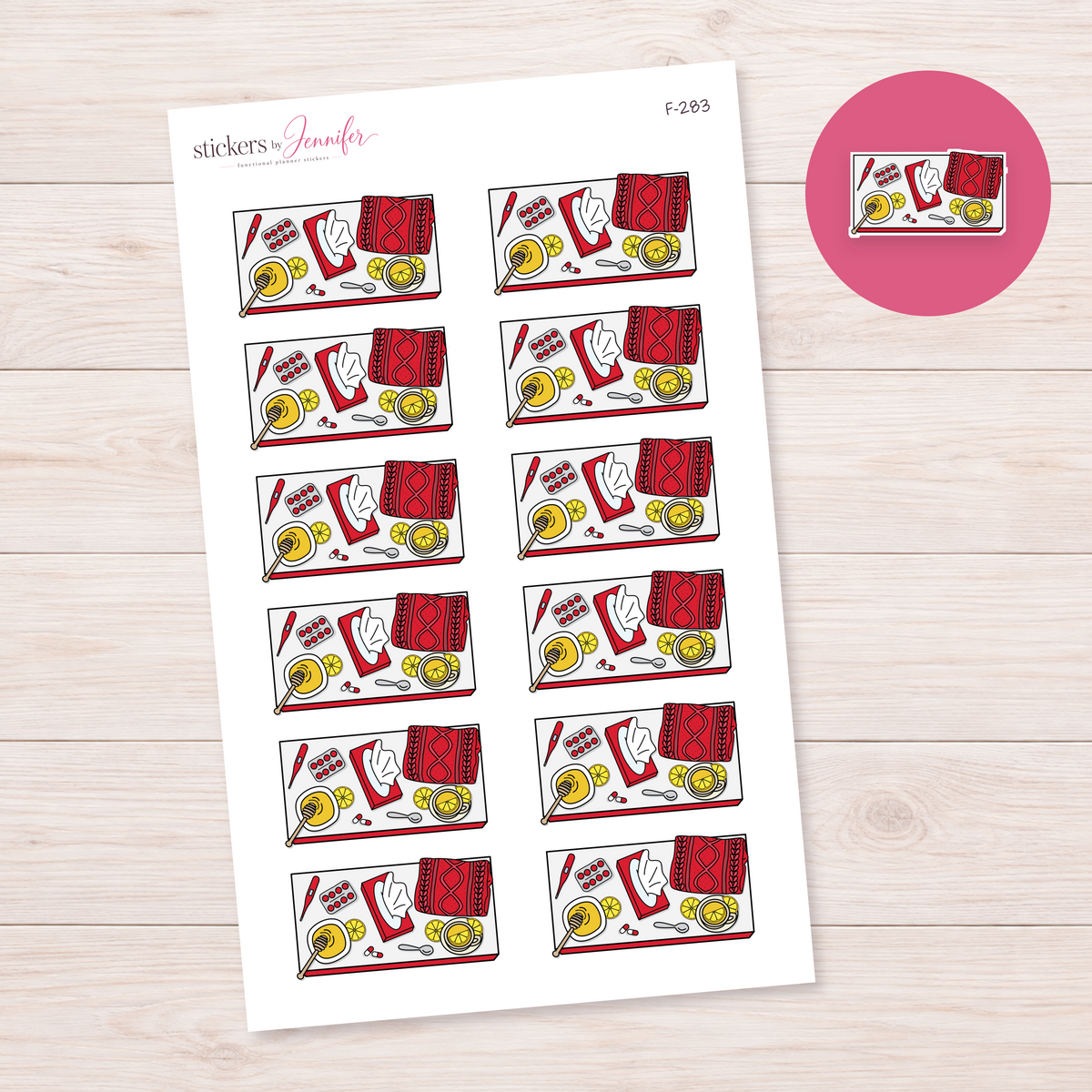 Red Sick-Day Supplies Planner Stickers | F-283