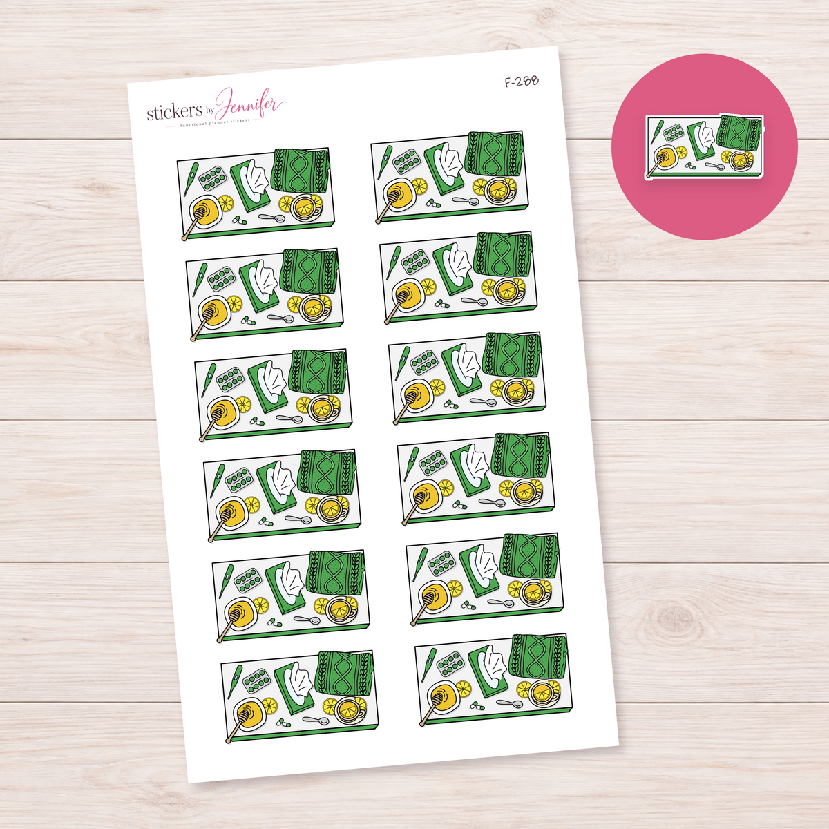 Green Sick Day Flat Lay Planner Stickers | F-288