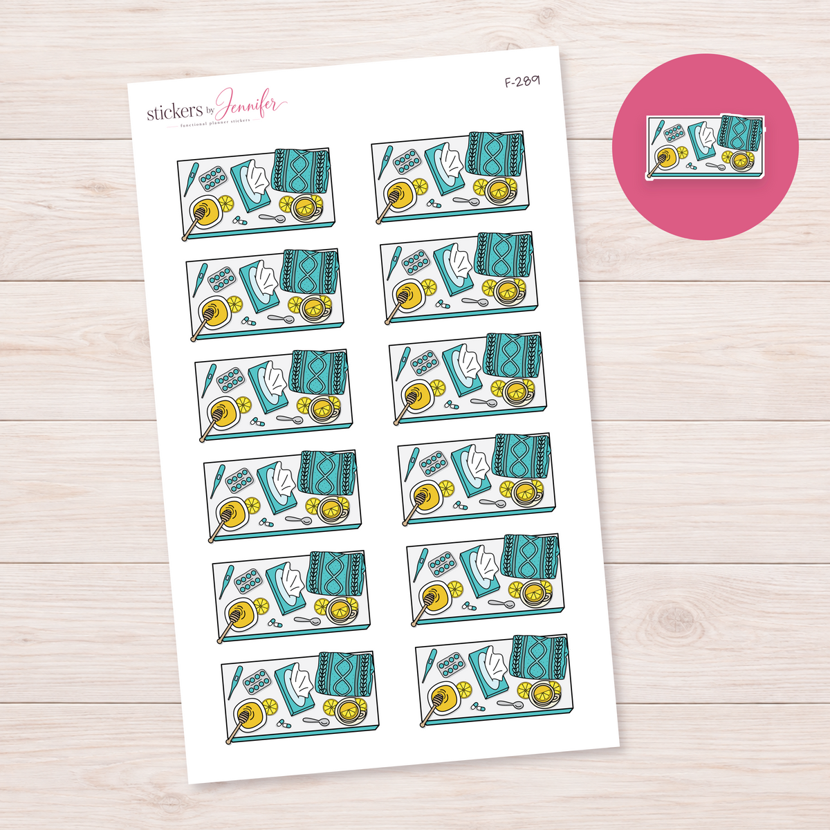 Teal Self-Care Supplies Planner Stickers | F-289