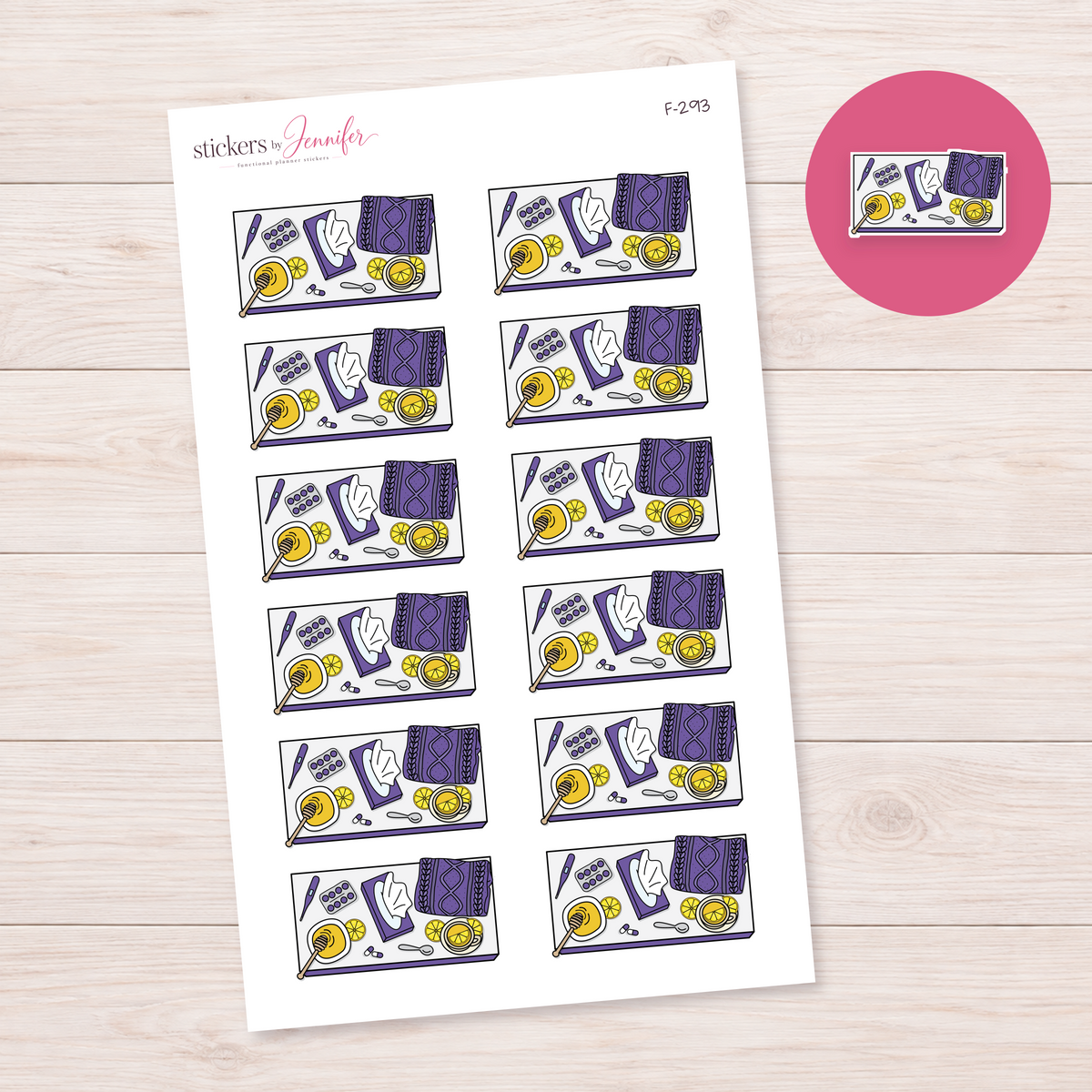Purple Sick Day Flat Lay Planner Stickers | F-293