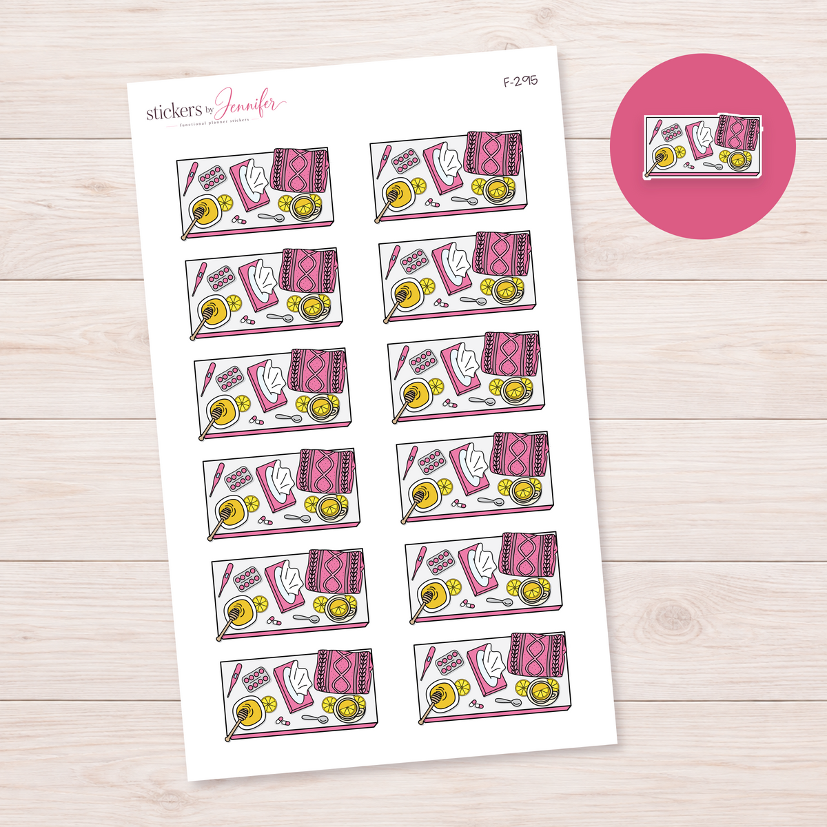 Pink Sick-Day Supplies Planner Stickers | F-295