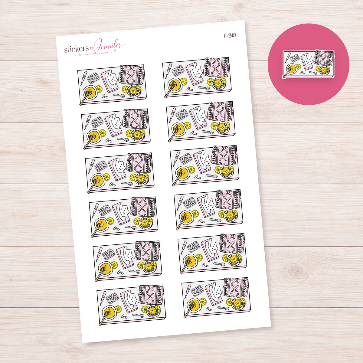Pale Pink Sick Day Flat Lay Planner Stickers | F-310