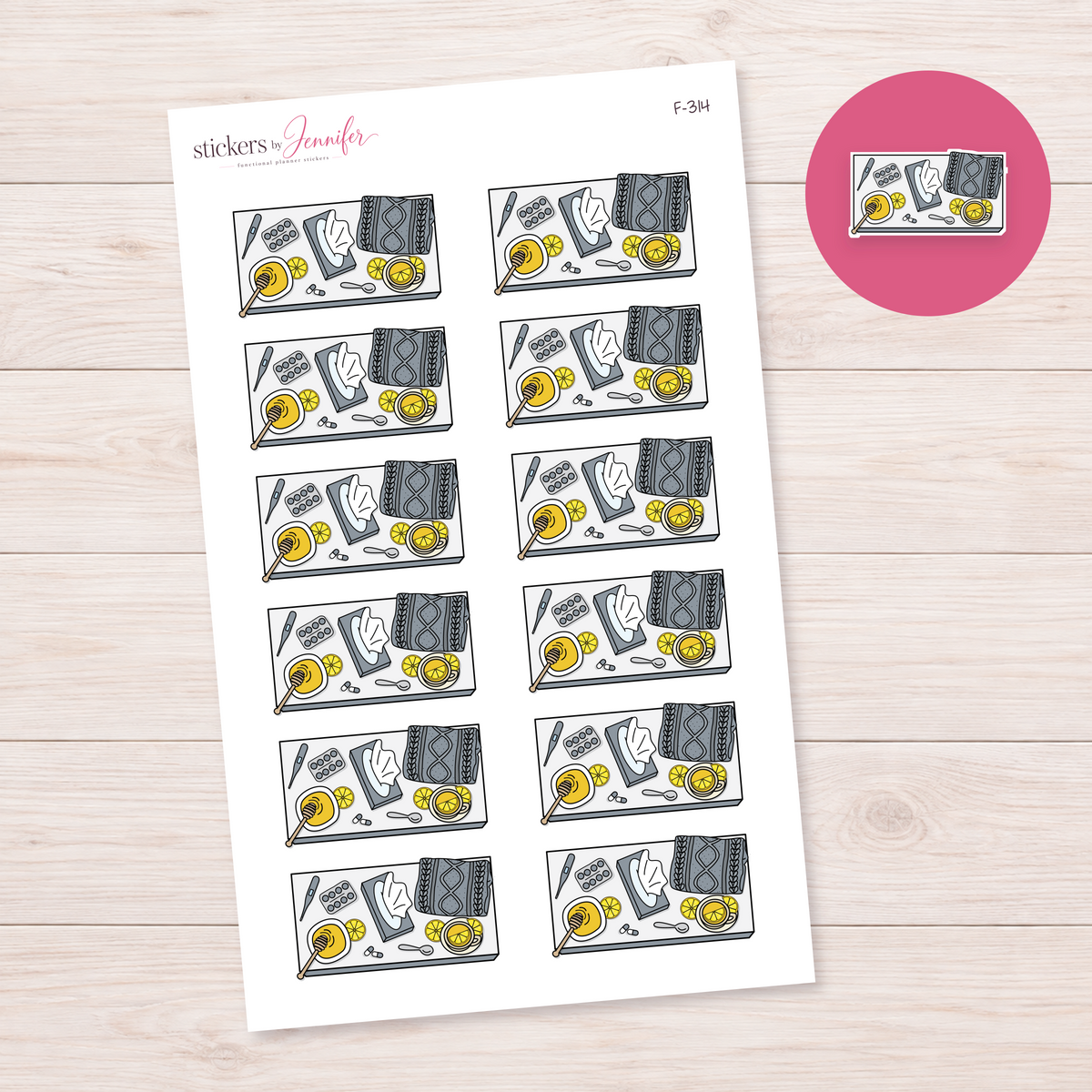 Gray Sick Day Flat Lay Planner Stickers | F-314
