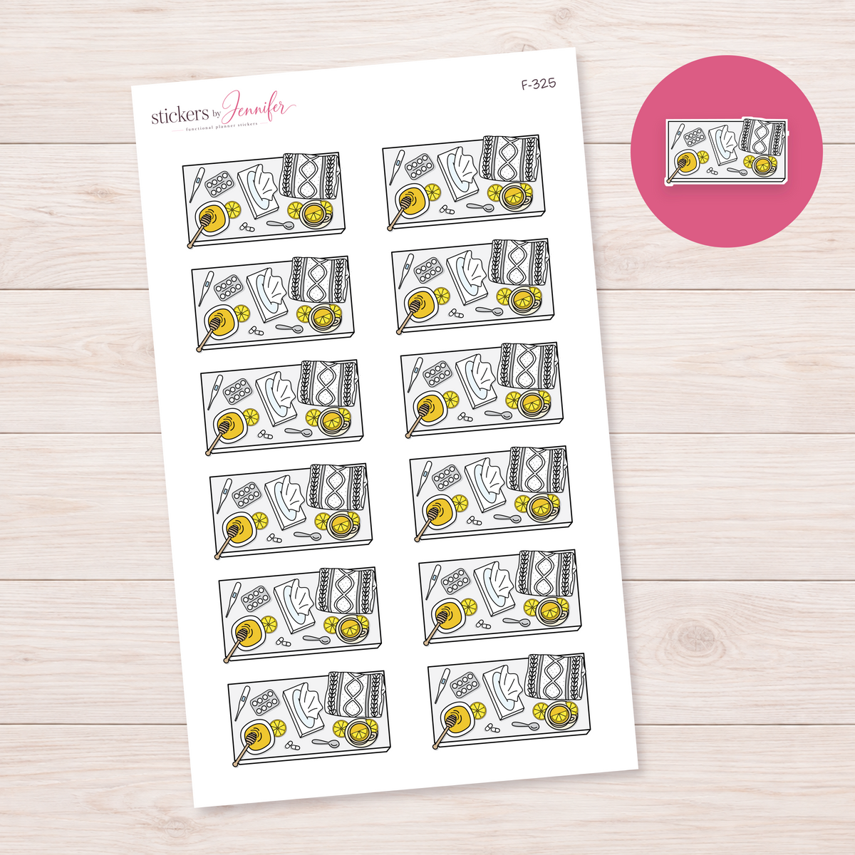 White Sick Day Flat Lay Planner Stickers | F-325