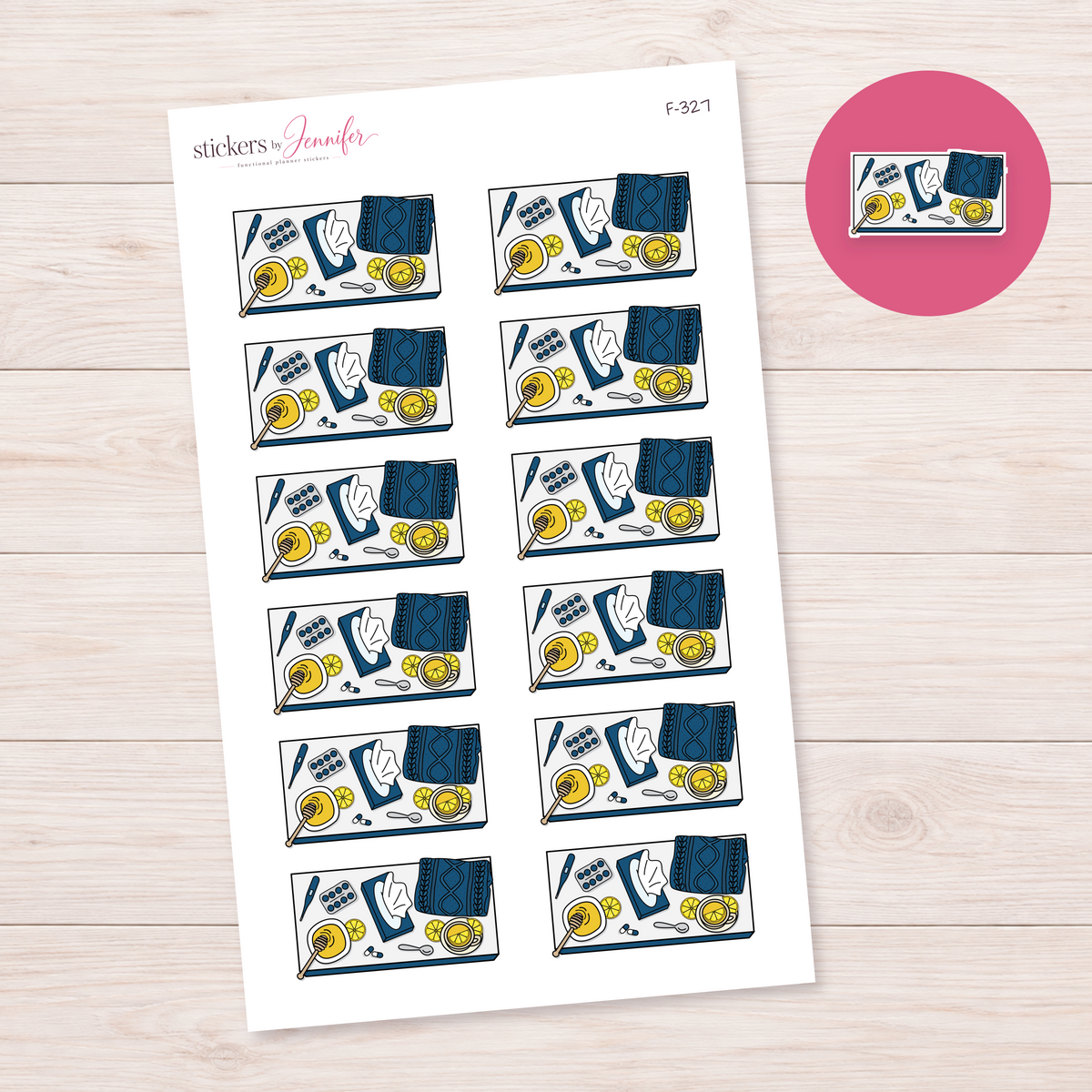 Navy Sick Day Flat Lay Planner Stickers | F-327