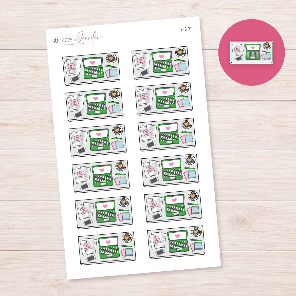 Green Laptop Workspace Planner Stickers | F-377