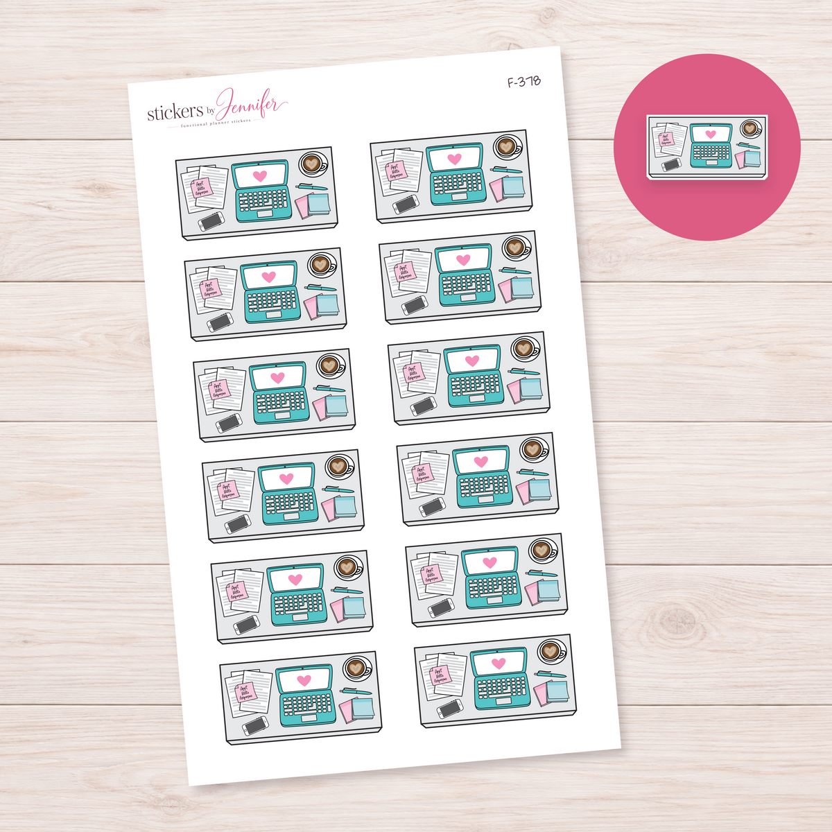 Teal Laptop Workspace Planner Stickers | F-378