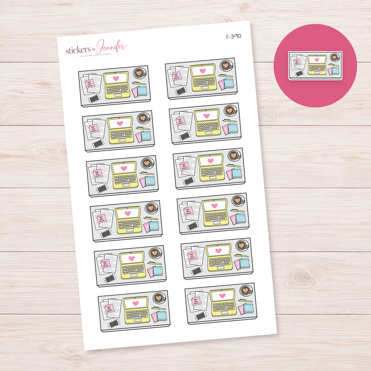 Yellow Laptop Workspace Planner Stickers | F-390