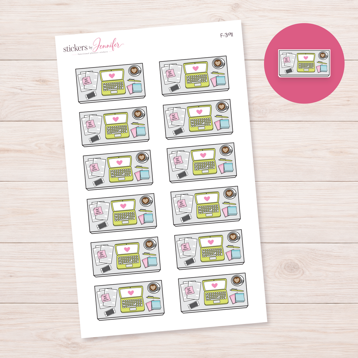 Lime Laptop Desk Flat Lay Planner Stickers | F-391