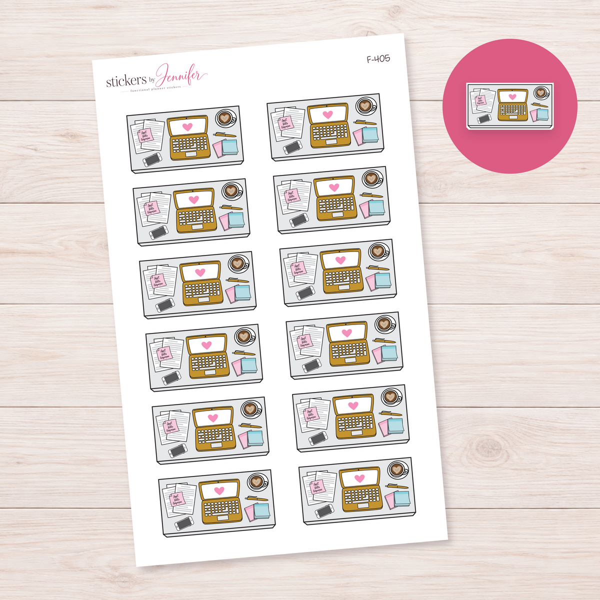 Mustard Laptop Desk Flat Lay Planner Stickers | F-405