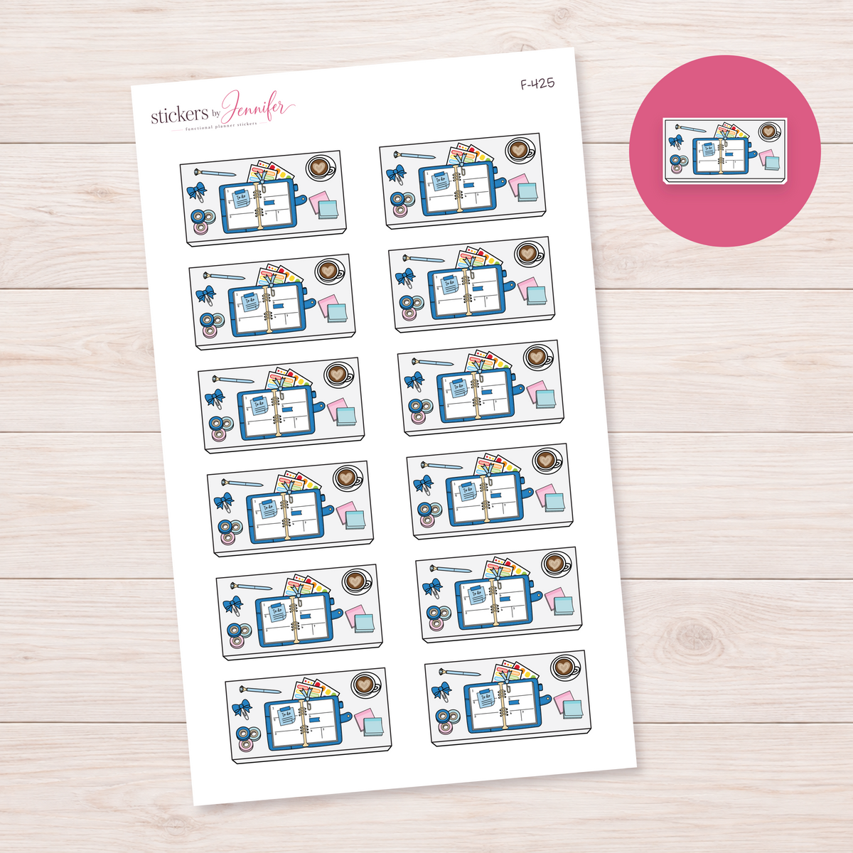 Blue Open Planner Flat Lay Planner Stickers | F-425