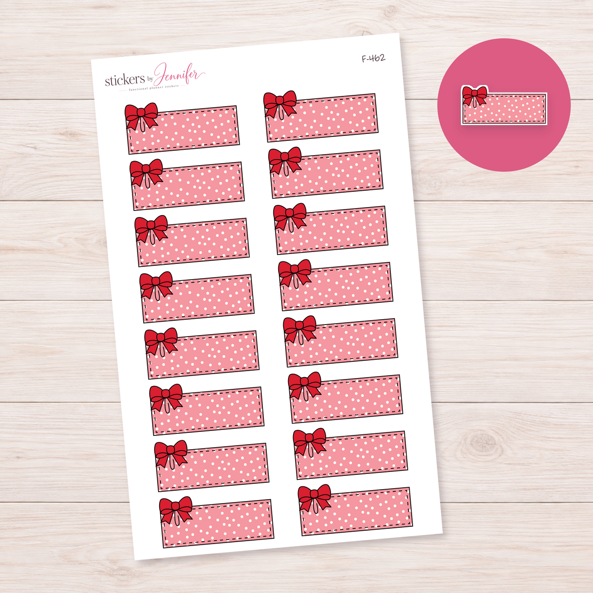 Pink Polka-Dot Bow Label Planner Stickers | F-462