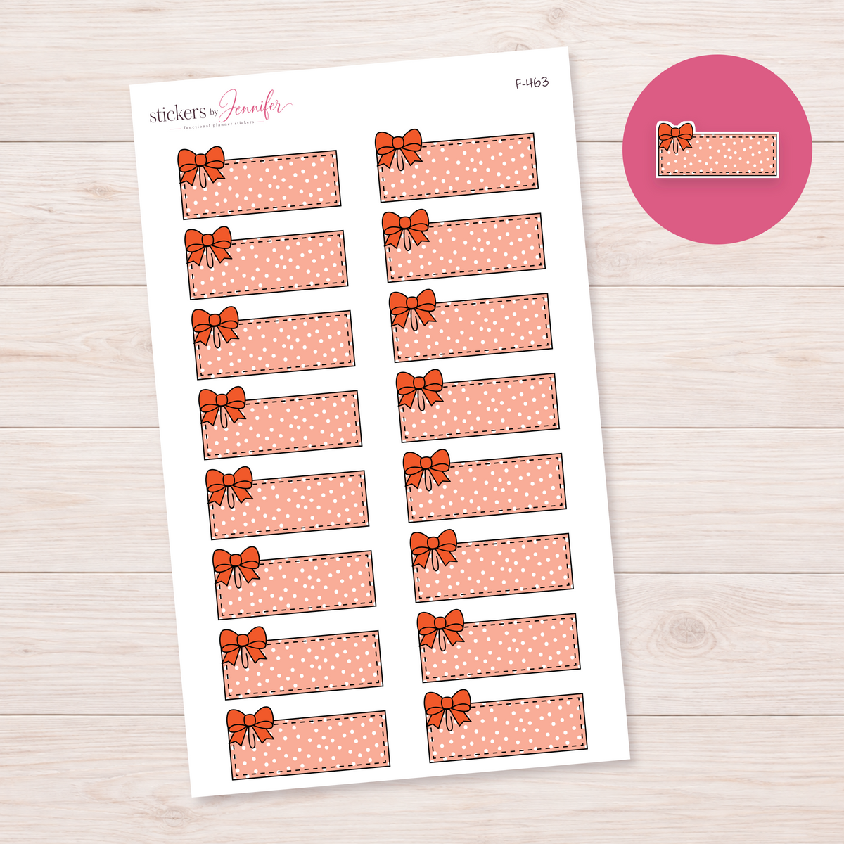 Orange Polka Dot Bow Label Planner Stickers | F-463