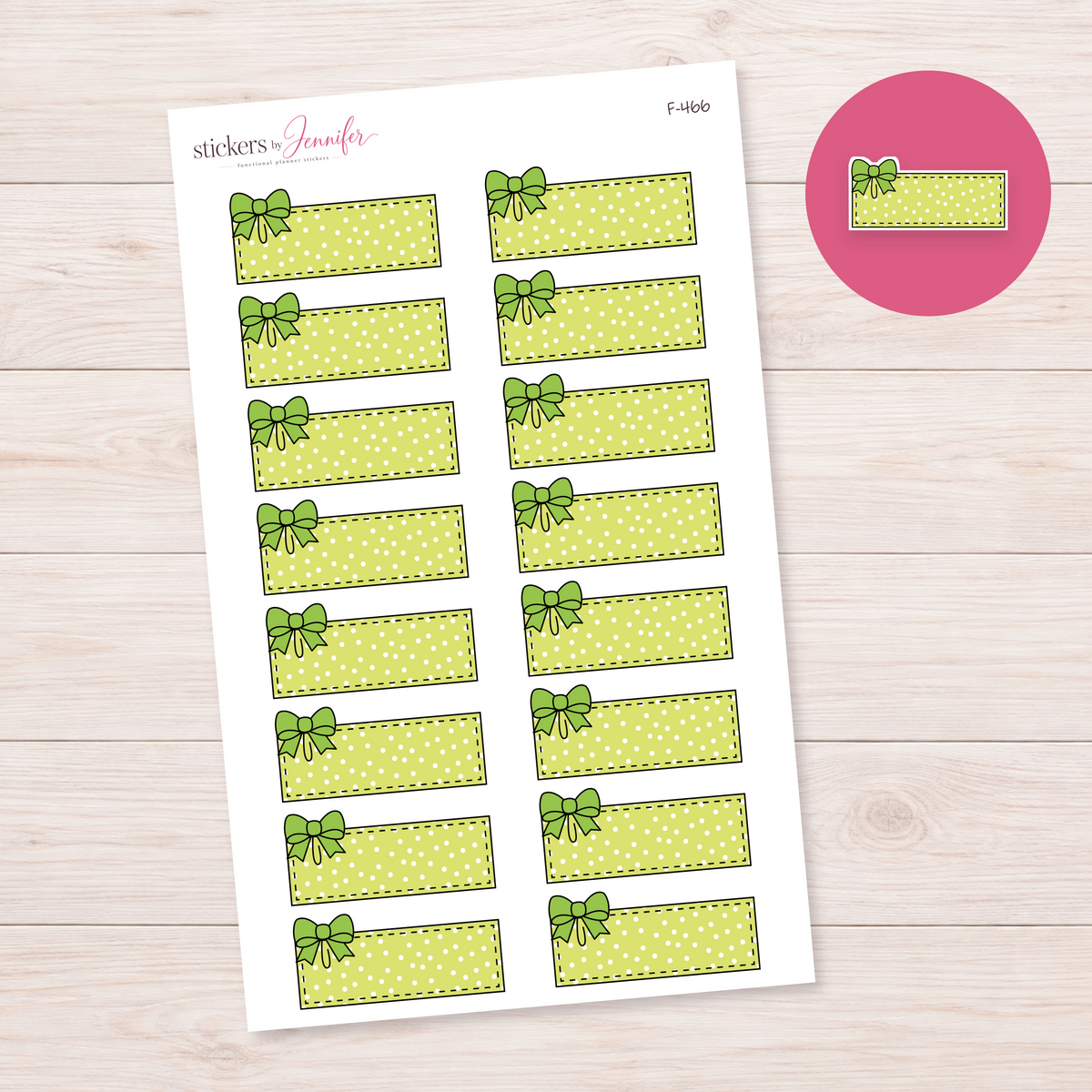 Lime Polka Dot Bow Label Planner Stickers | F-466
