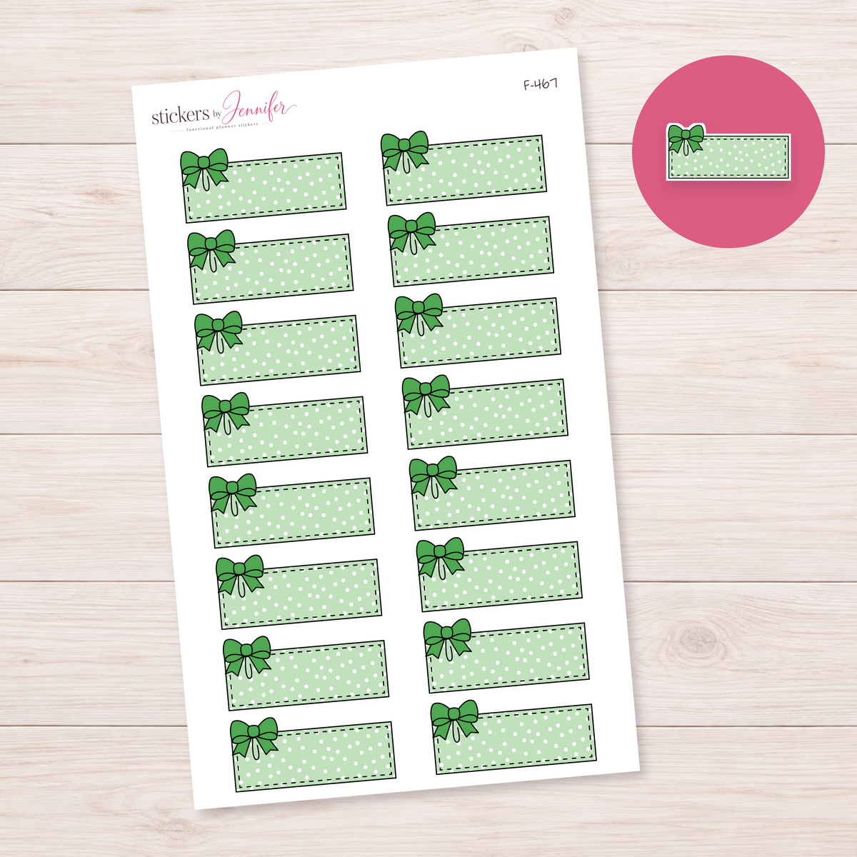 Green Bow Label Planner Stickers | F-467