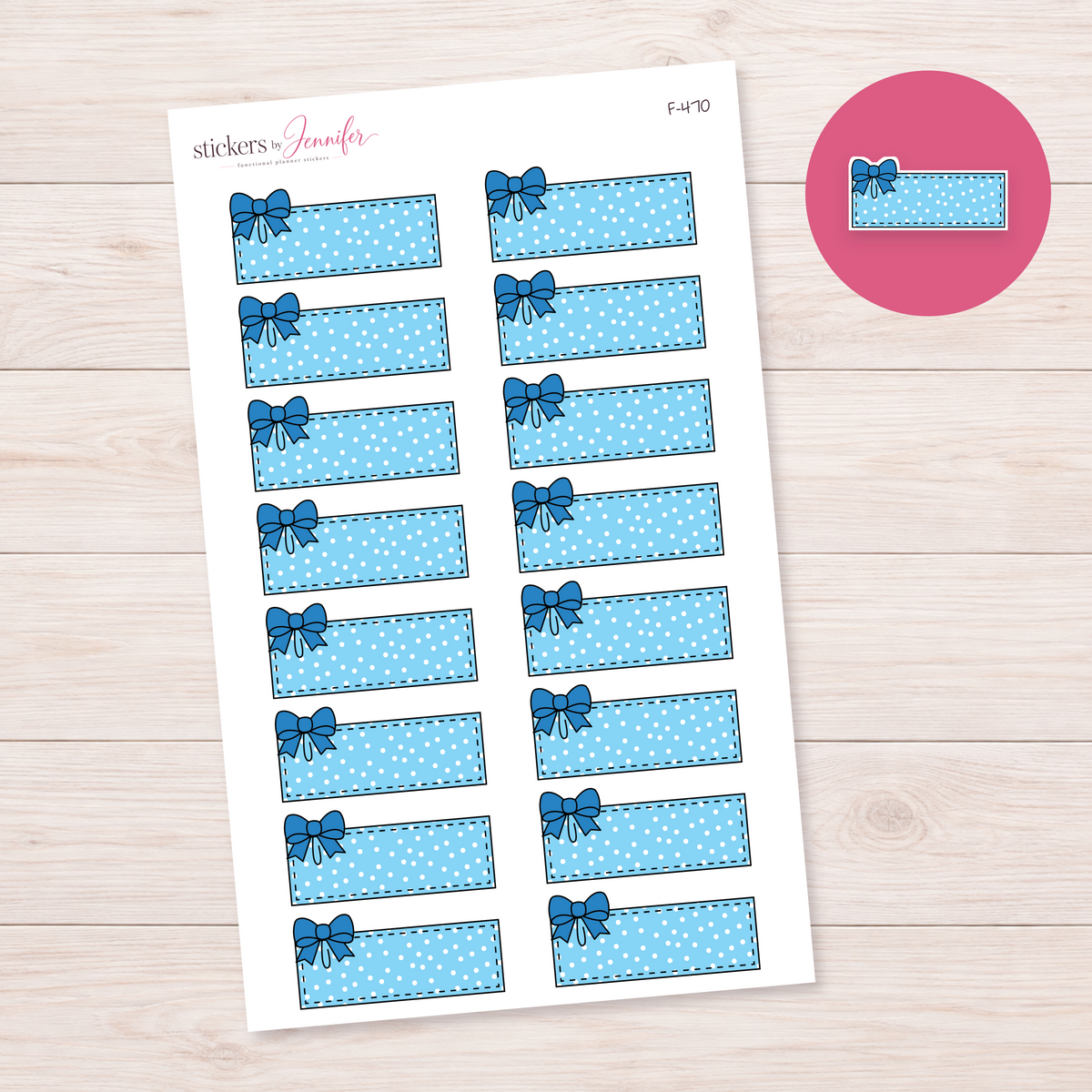 Blue Polka Dot Bow Label Planner Stickers | F-470