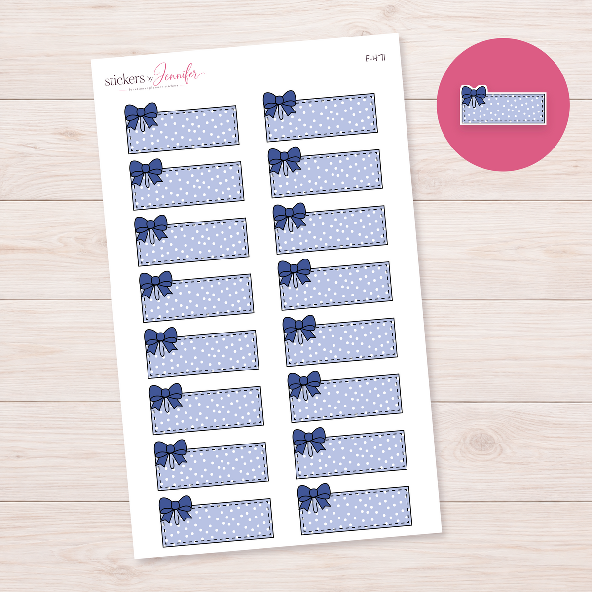 Blue Bow Label Planner Stickers | F-471
