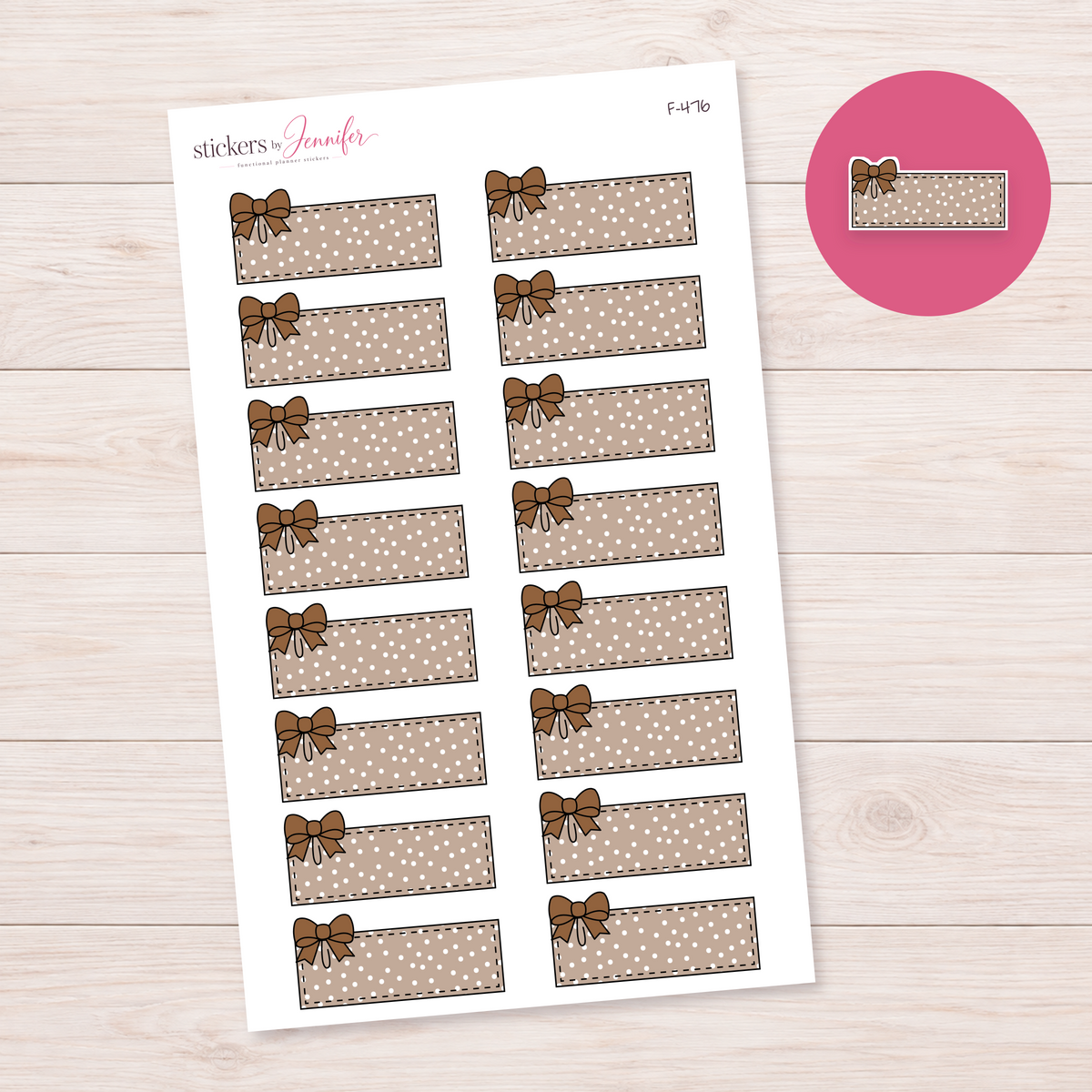 Brown Polka Dot Bow Label Planner Stickers | F-476