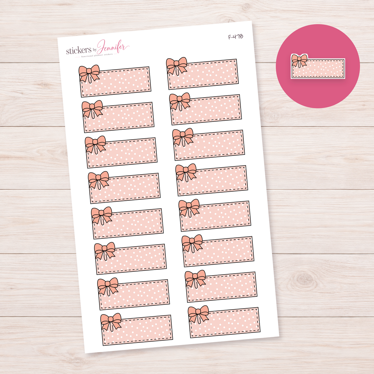 Peach Polka Dot Bow Label Planner Stickers | F-478
