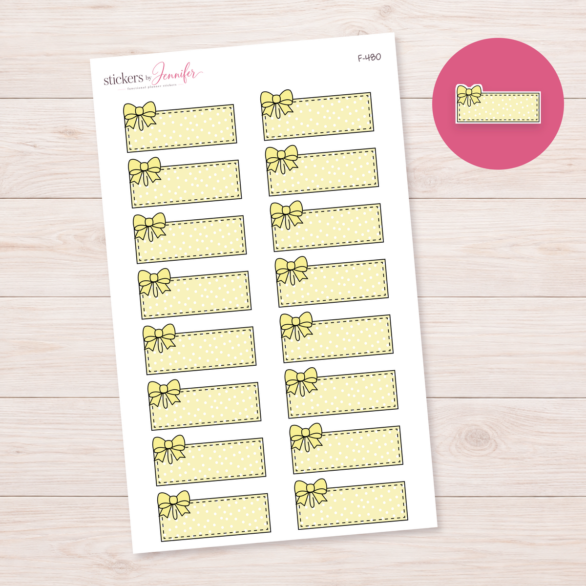 Yellow Bow Label Planner Stickers | F-480