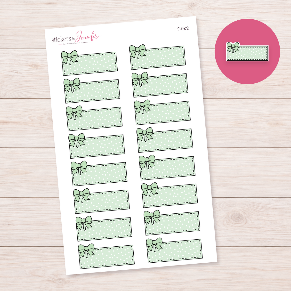 Mint Polka Dot Bow Label Planner Stickers | F-482