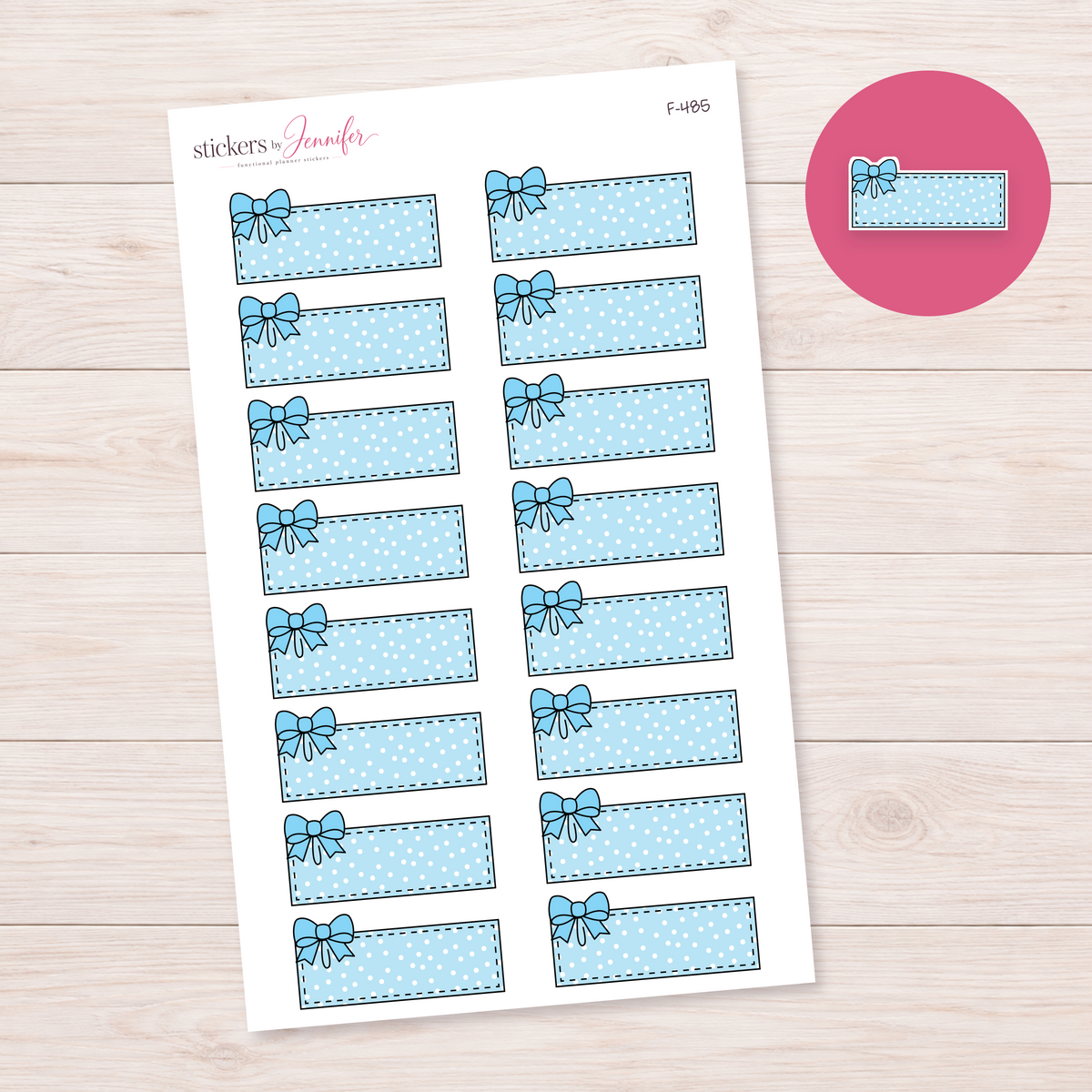Blue Polka-Dot Bow Label Planner Stickers | F-485