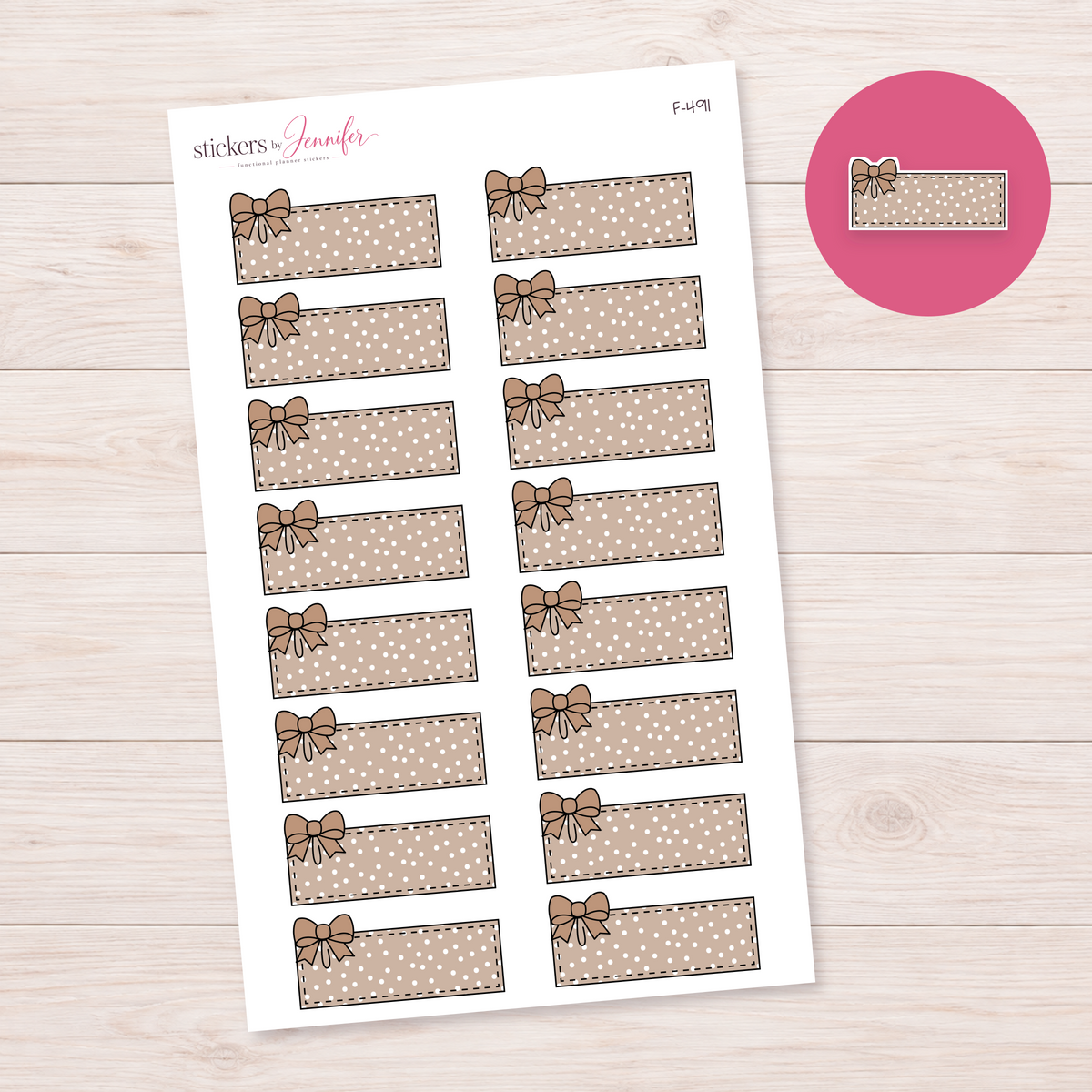 Brown Bow Label Planner Stickers | F-491