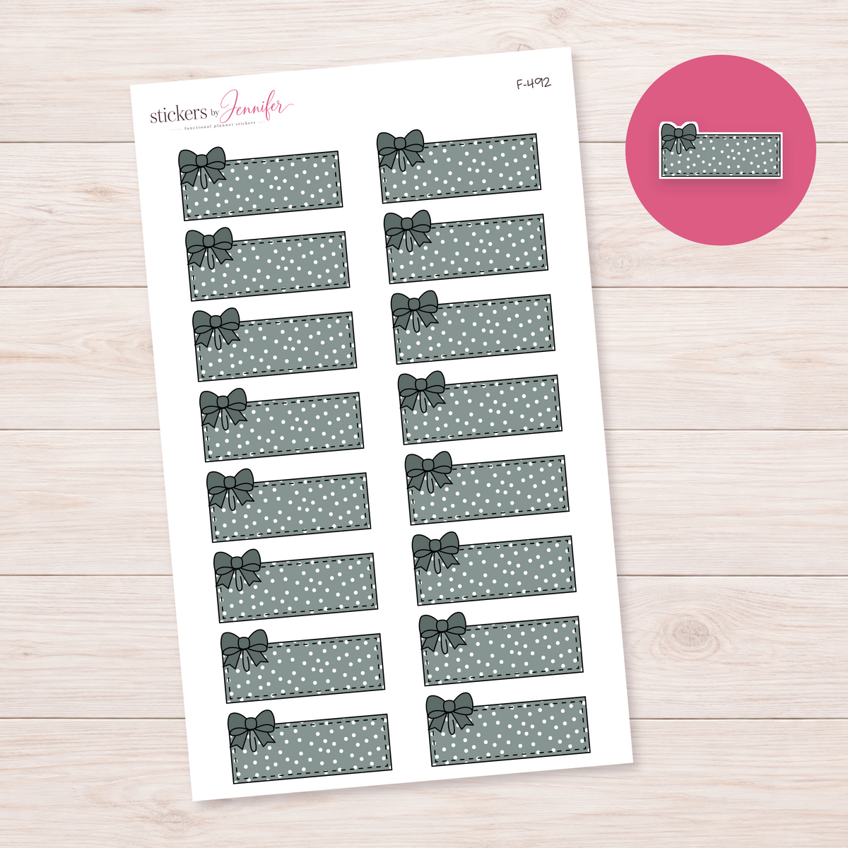 Charcoal Polka Dot Bow Label Planner Stickers | F-492