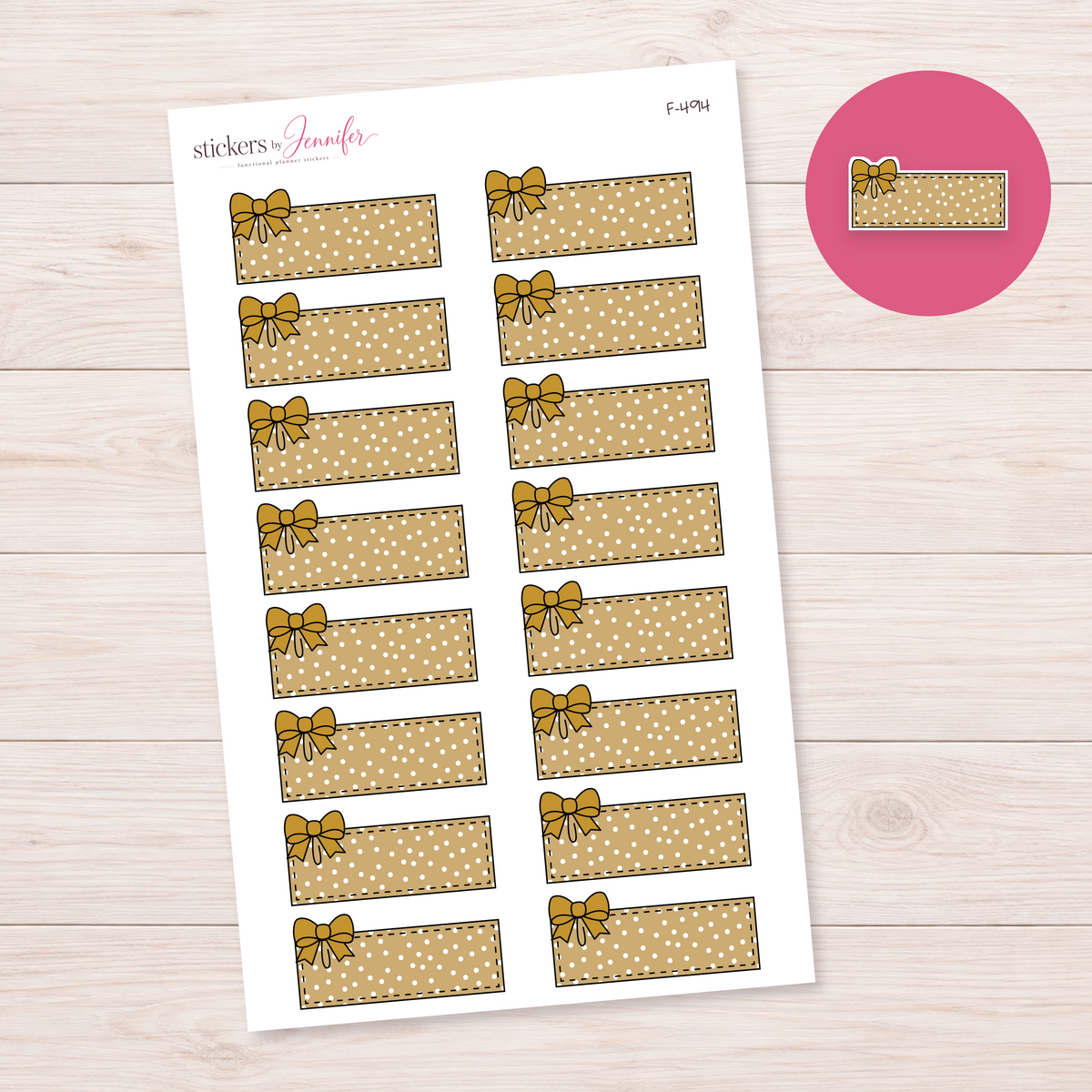 Golden Bow Label Planner Stickers | F-494