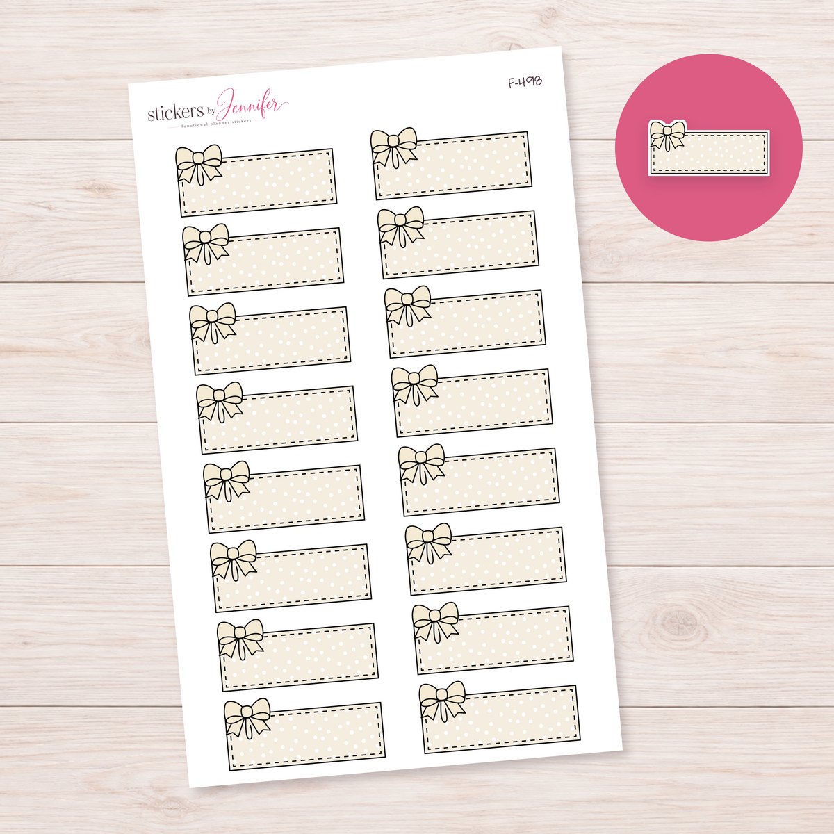 Cream Polka Dot Bow Label Planner Stickers | F-498