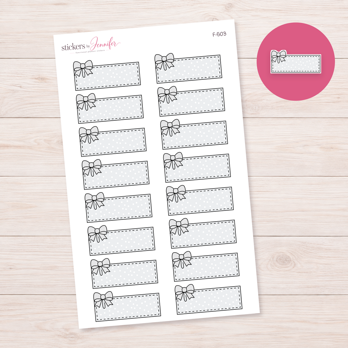 Pale Gray Polka Dot Bow Label Planner Stickers | F-503