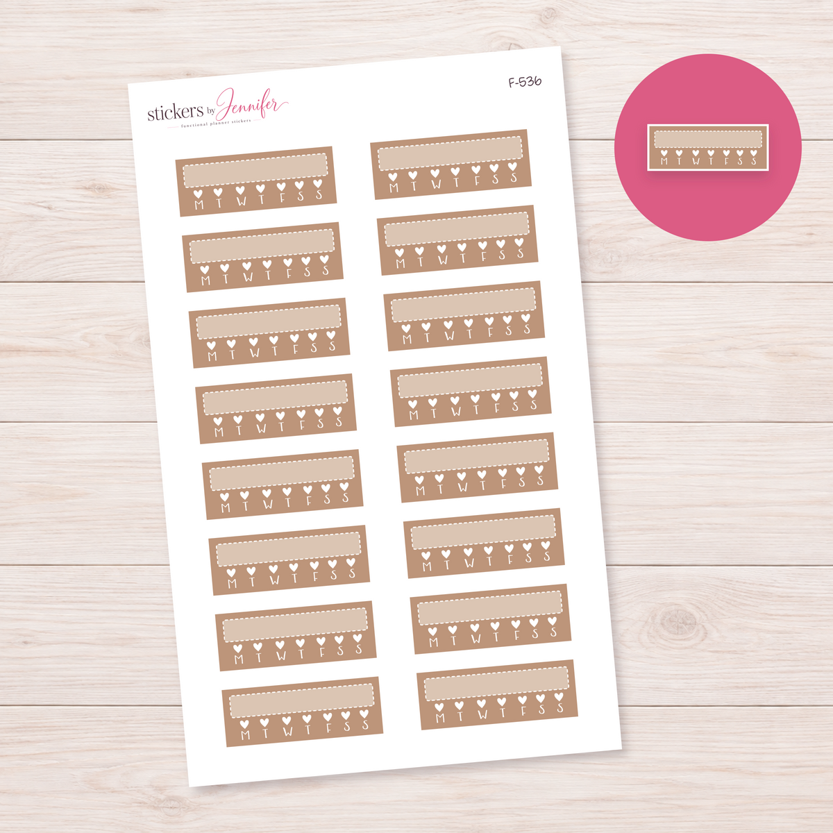 Tan Weekly Heart Habit Tracker Planner Stickers | F-536