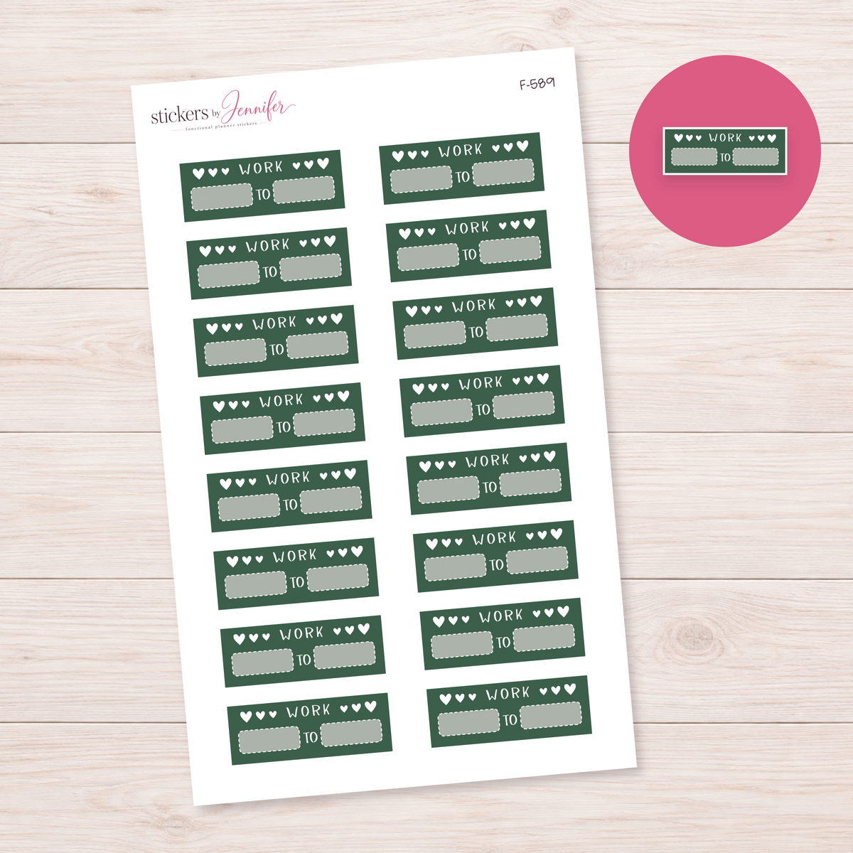 Forest Green Work Hours Label Planner Stickers | F-589