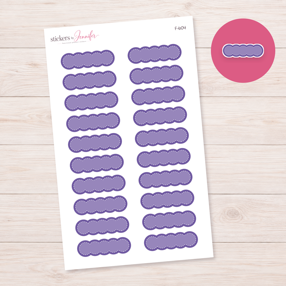 Purple Scalloped Label Planner Stickers | F-604