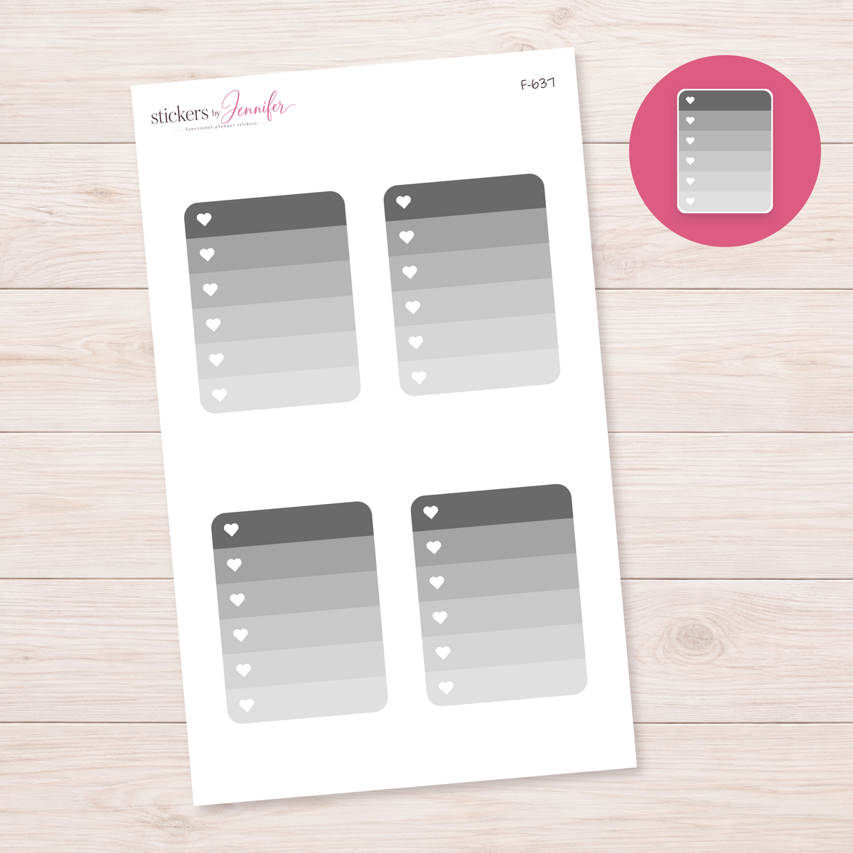 Gray Ombre Heart Checklist Planner Stickers | F-637