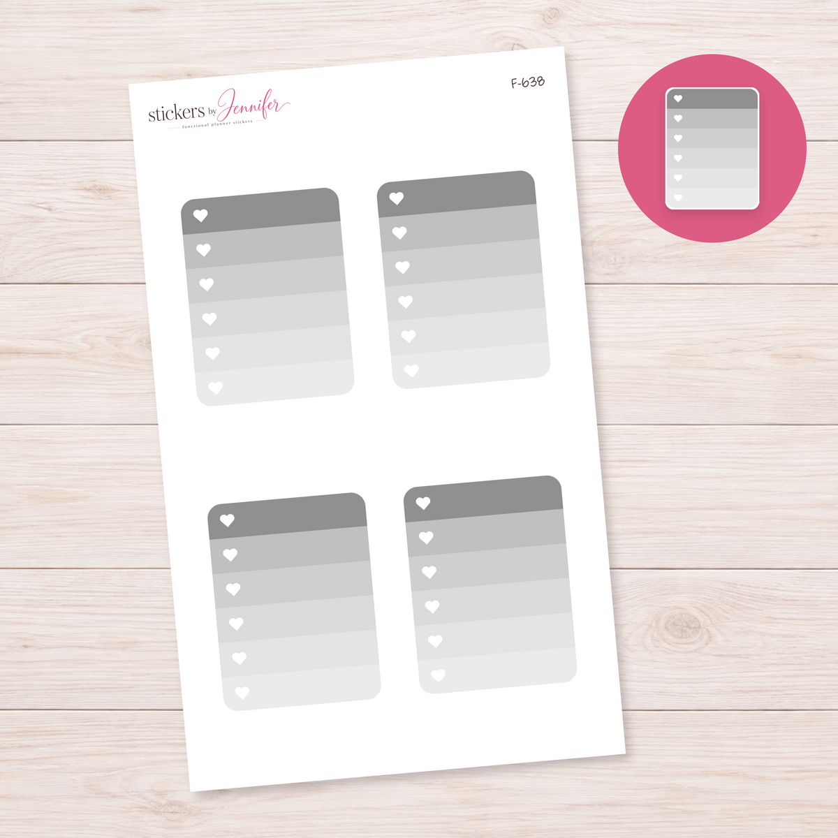 Gray Heart Checklist Planner Stickers | F-638