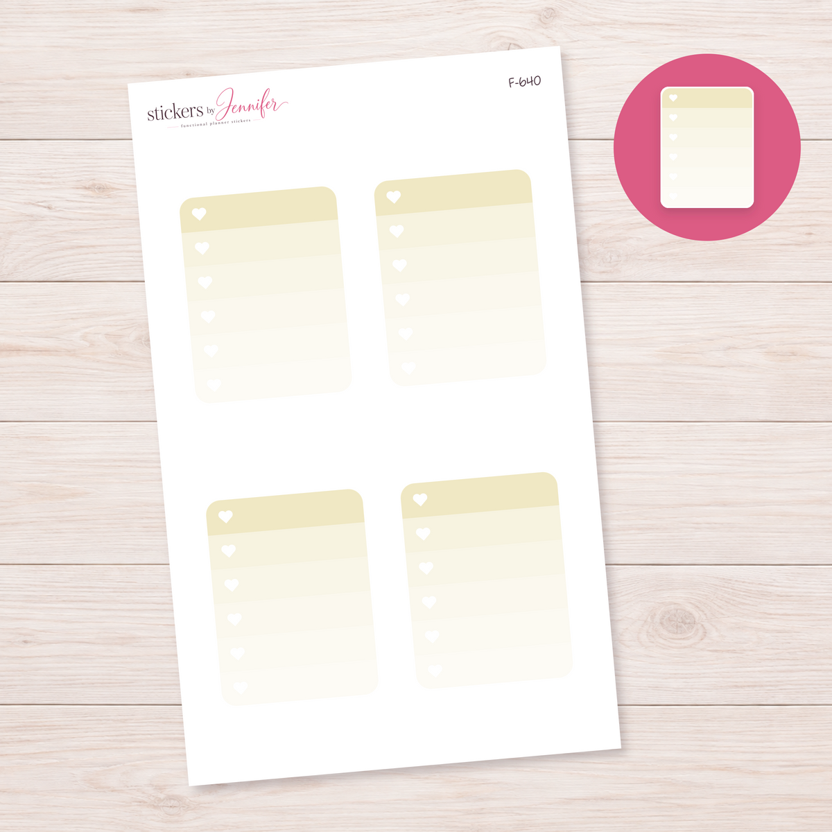 Cream Heart Checklist Planner Stickers | F-640