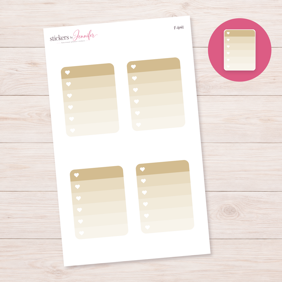 Cream Ombre Heart Checklist Planner Stickers | F-641