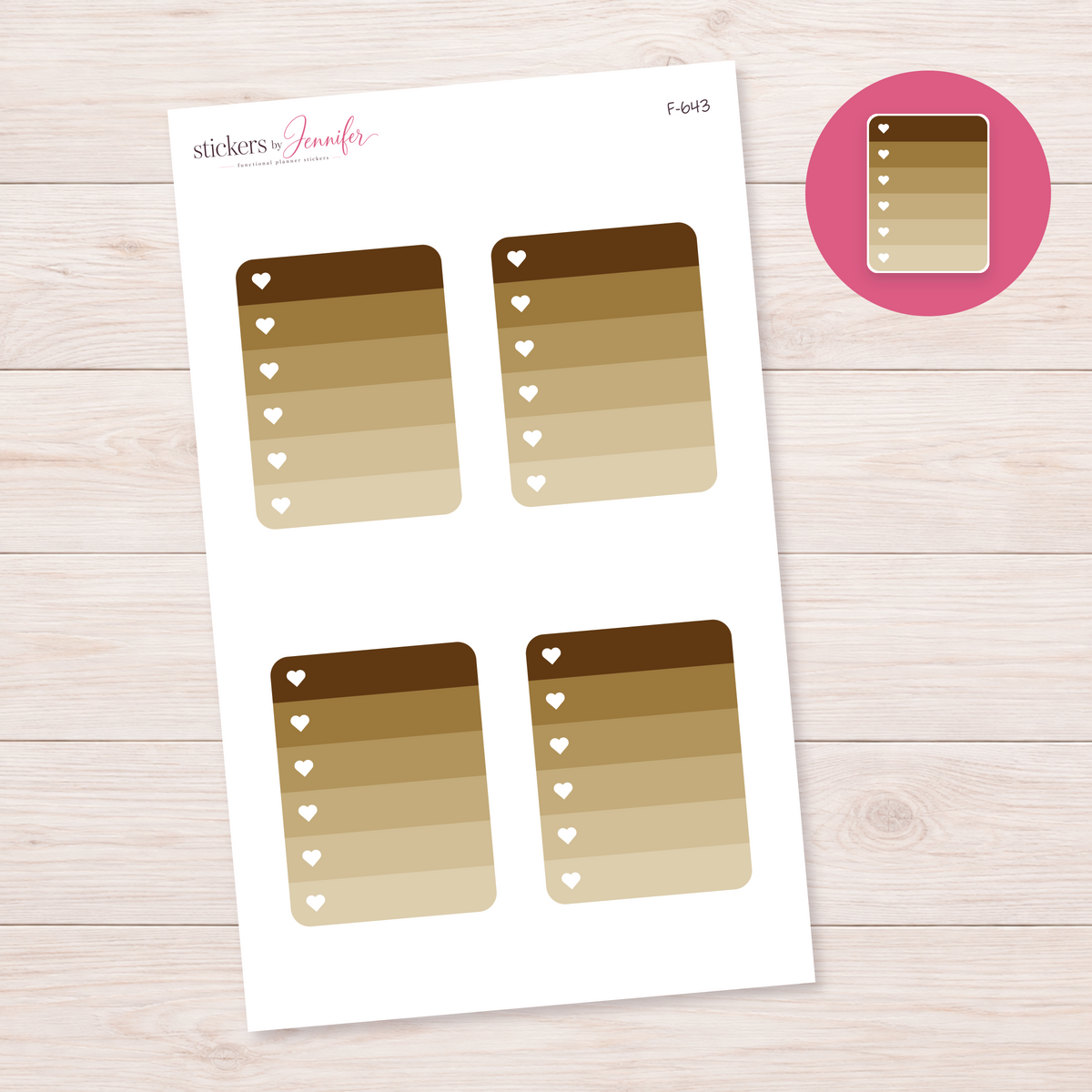 Brown Heart Checklist Planner Stickers | F-643