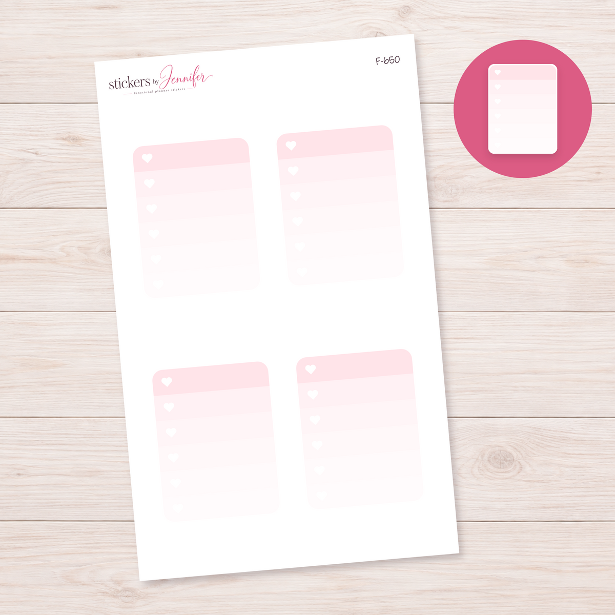 Soft Pink Heart Checklist Planner Stickers | F-650