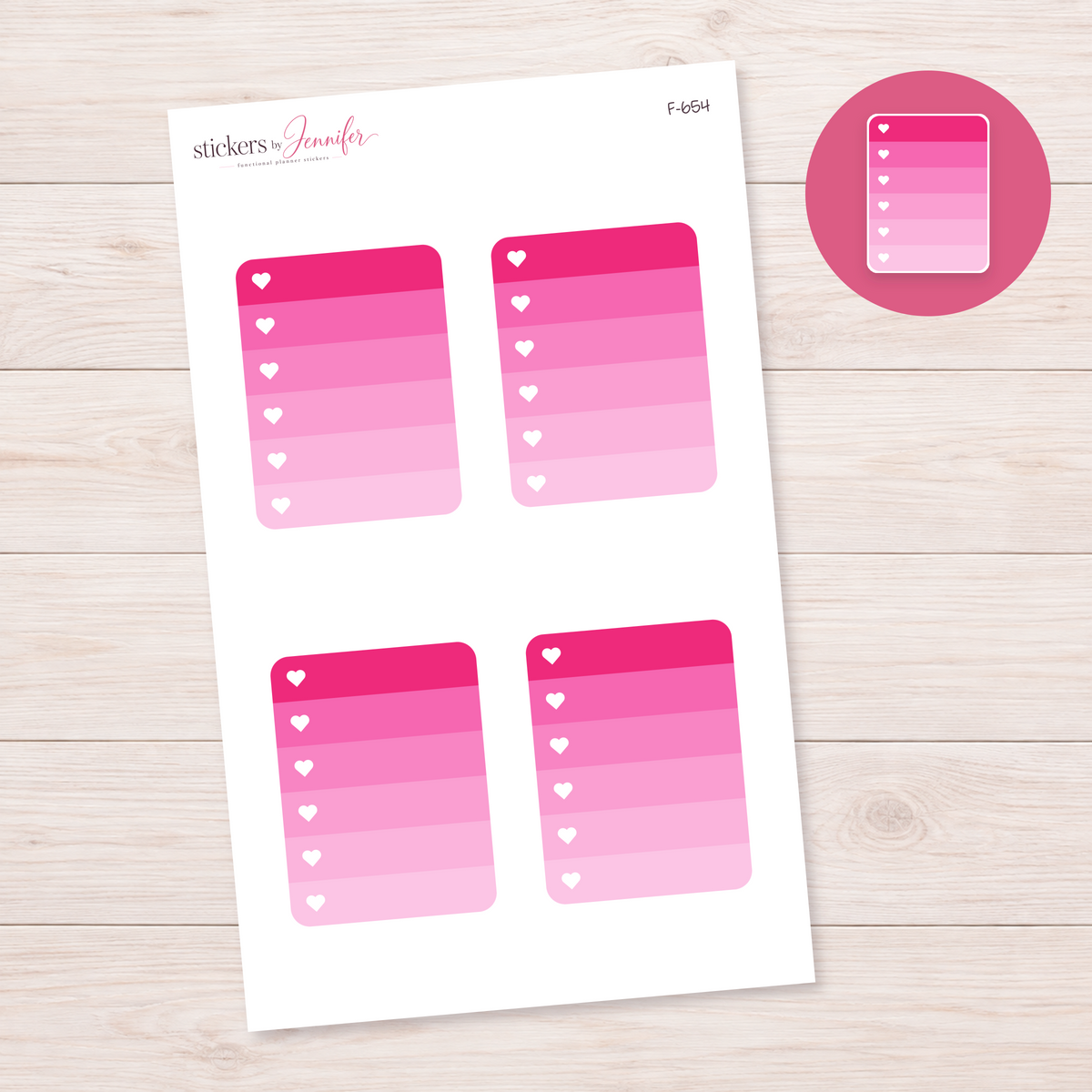 Hot Pink Heart Checklist Planner Stickers | F-654