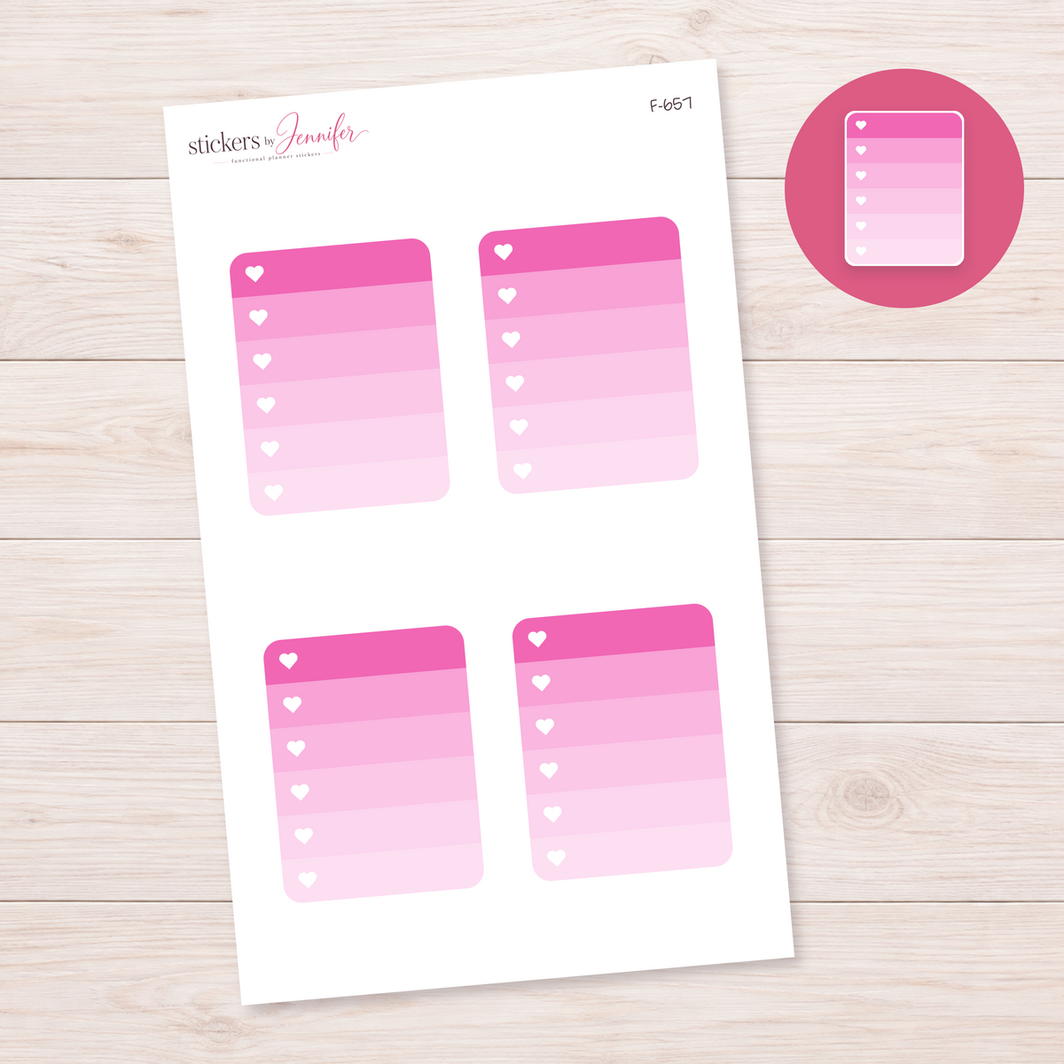 Pink Heart Checklist Planner Stickers | F-657