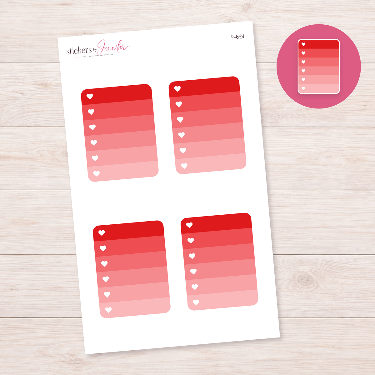 Red Ombre Heart Checklist Planner Stickers | F-661
