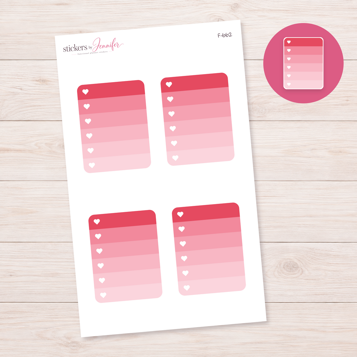 Rose Ombre Heart Checklist Planner Stickers | F-662