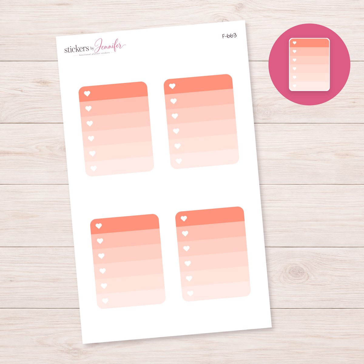 Peach Heart Checklist Planner Stickers | F-663
