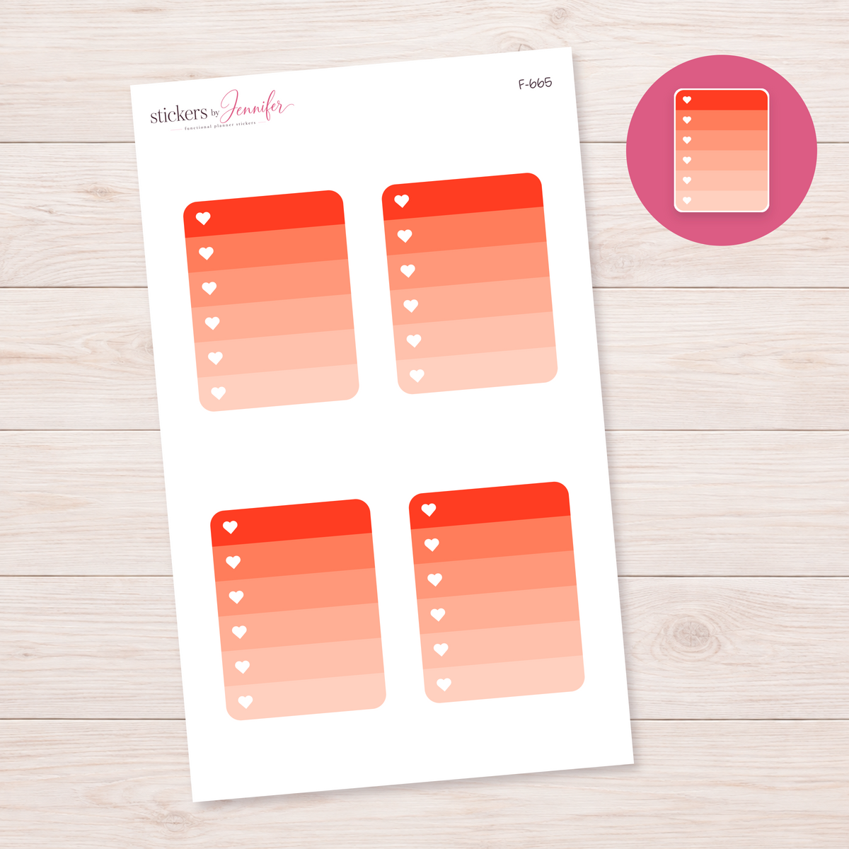Red Orange Ombre Heart Checklist Planner Stickers | F-665