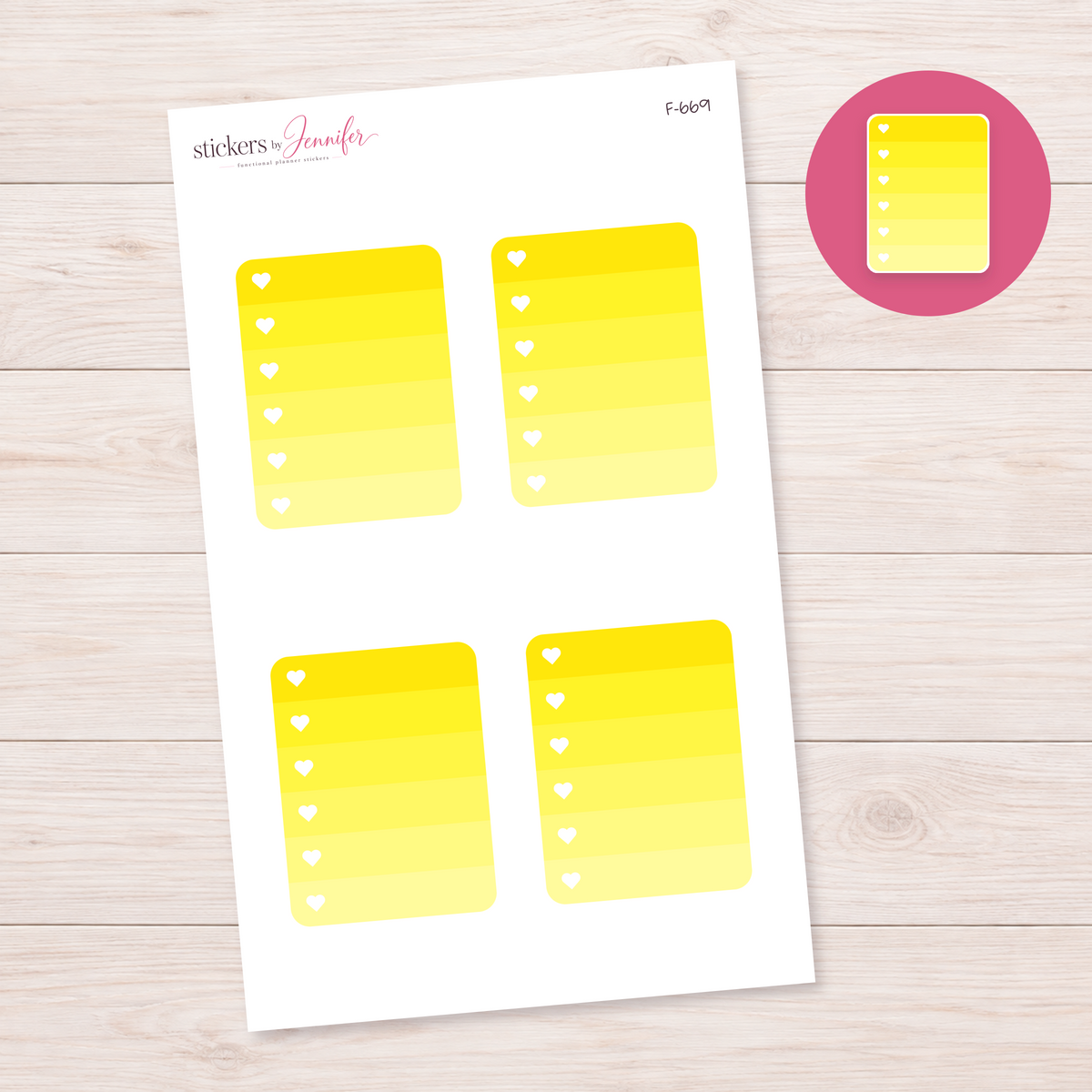 Yellow Ombre Heart Checklist Planner Stickers | F-669